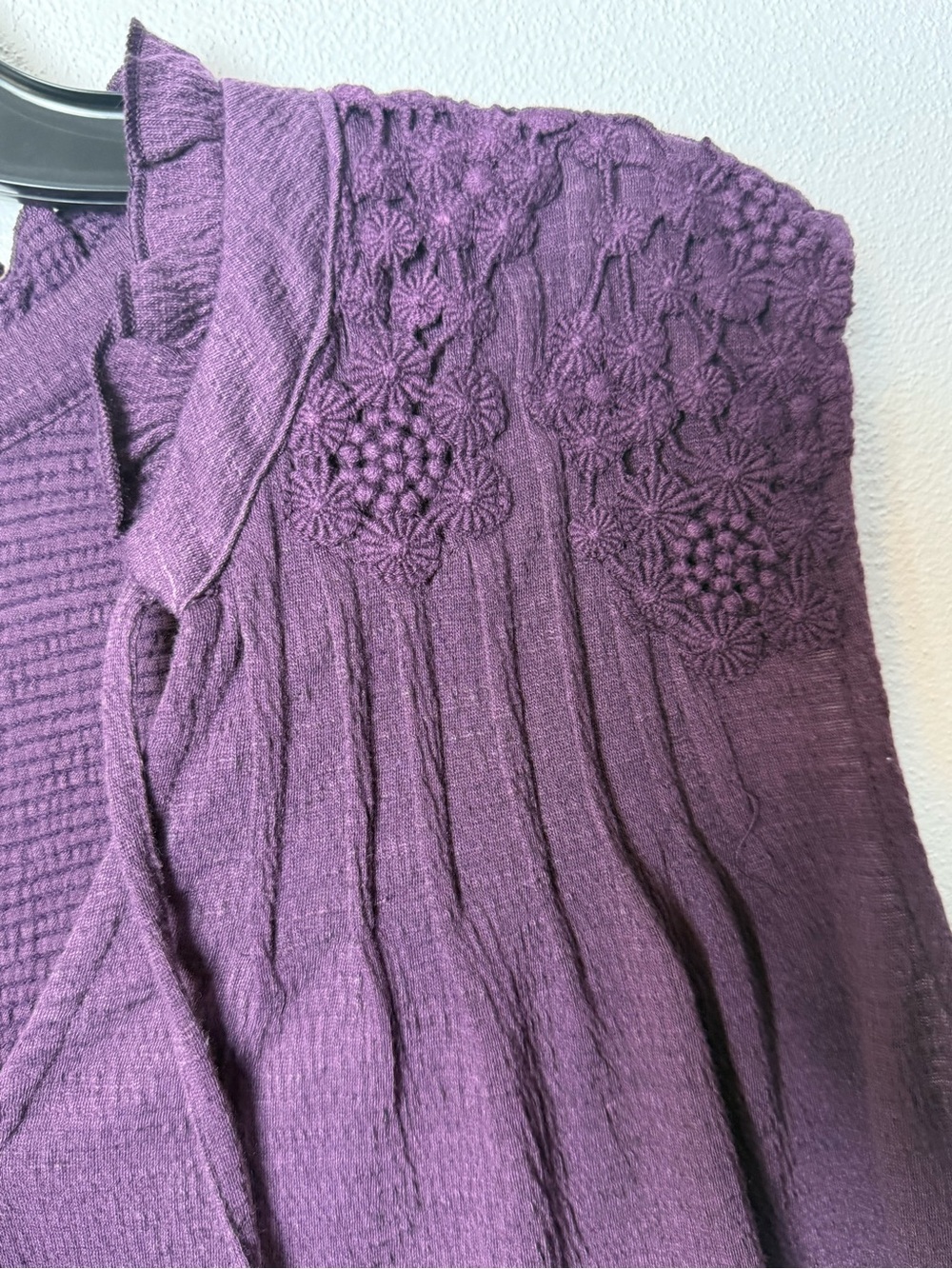 Time and Tru Purple Crochet-Yoke Sleeveless Tie-Neck Tank - Picture 4 of 7